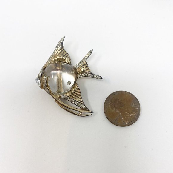 555 vintage Coro Sterling Jelly Belly Fish Brooch / Pin / Fur Clip - Picture 4 of 7